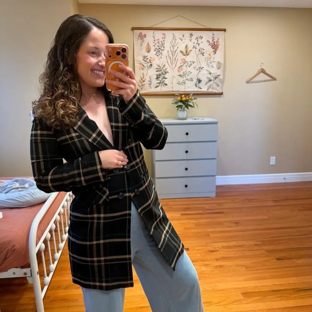 1. State Black Plaid Open Front Blazer Jacket Medium